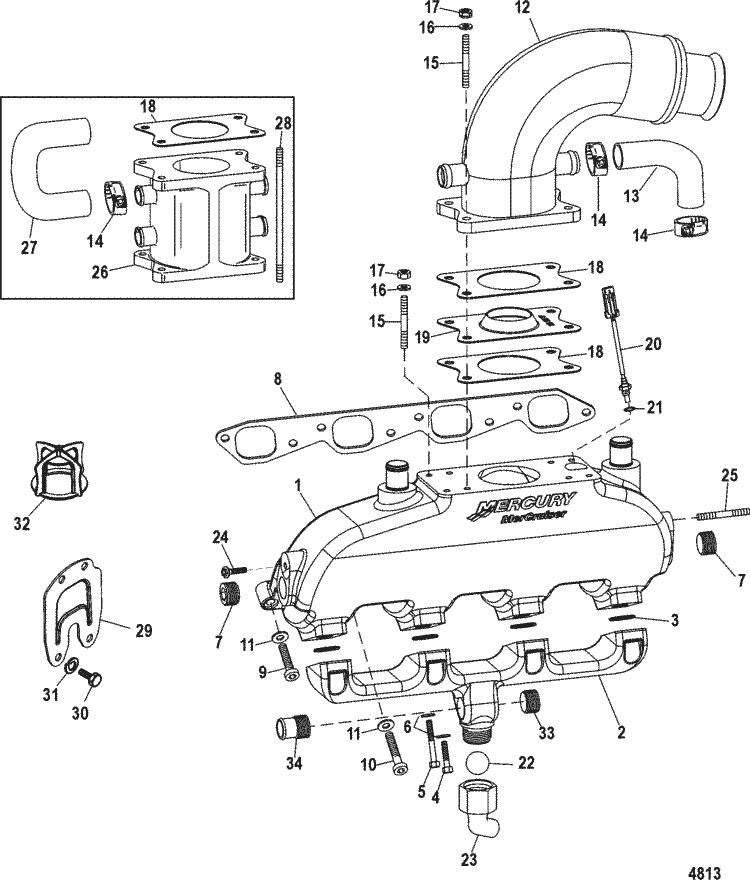 MerCruiser 8.1L Inboard (Base) Exhaust Manifold (With Water Rail