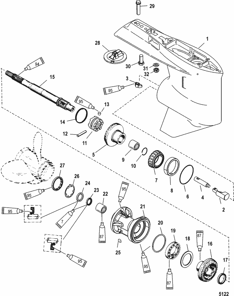 Mercury Marine 150 HP Pro XS (2.5L) Gear Housing, Propeller Mercury Marine 150 HP Pro XS (2.5L) Gear Housing, Propeller