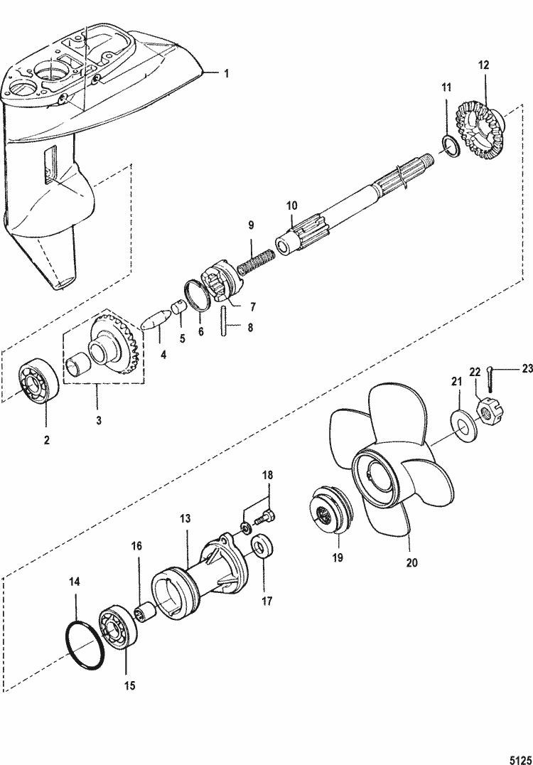 Mercury Marine 9.9 HP (4-Stroke) (209 cc) Gear Housing, Propeller Shaft