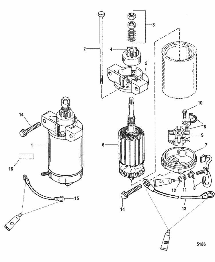 Mercury Marine 40 HP (2 Cylinder) Starter Motor Parts