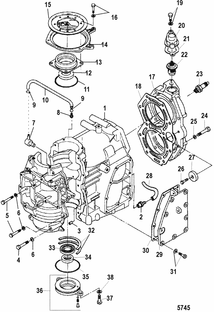 Mariner 25 HP (2 Cylinder) (International) Cylinder Block Parts