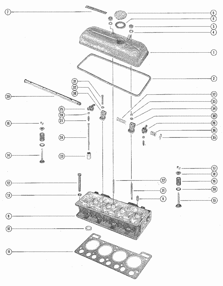MerCruiser 0 (Sterndrive) 19651966 Top Cover, Rocker Shaft & Cylinder