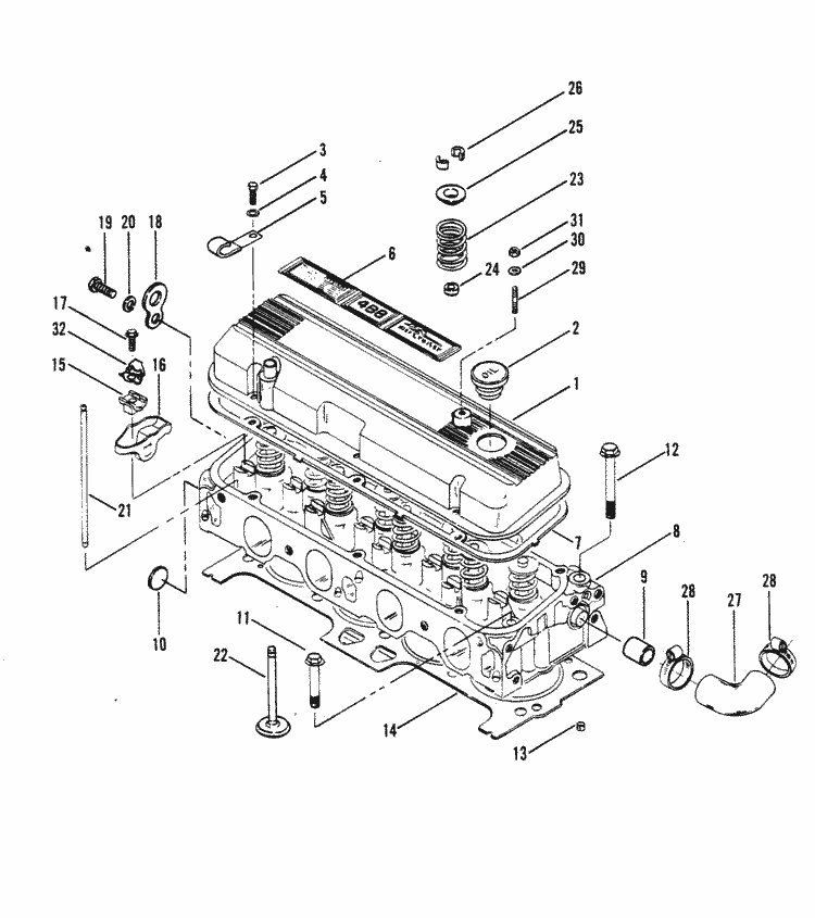 MerCruiser 488 (4 Barrel.) Mercury 224 I / L4 1983-1984 Cylinder Head