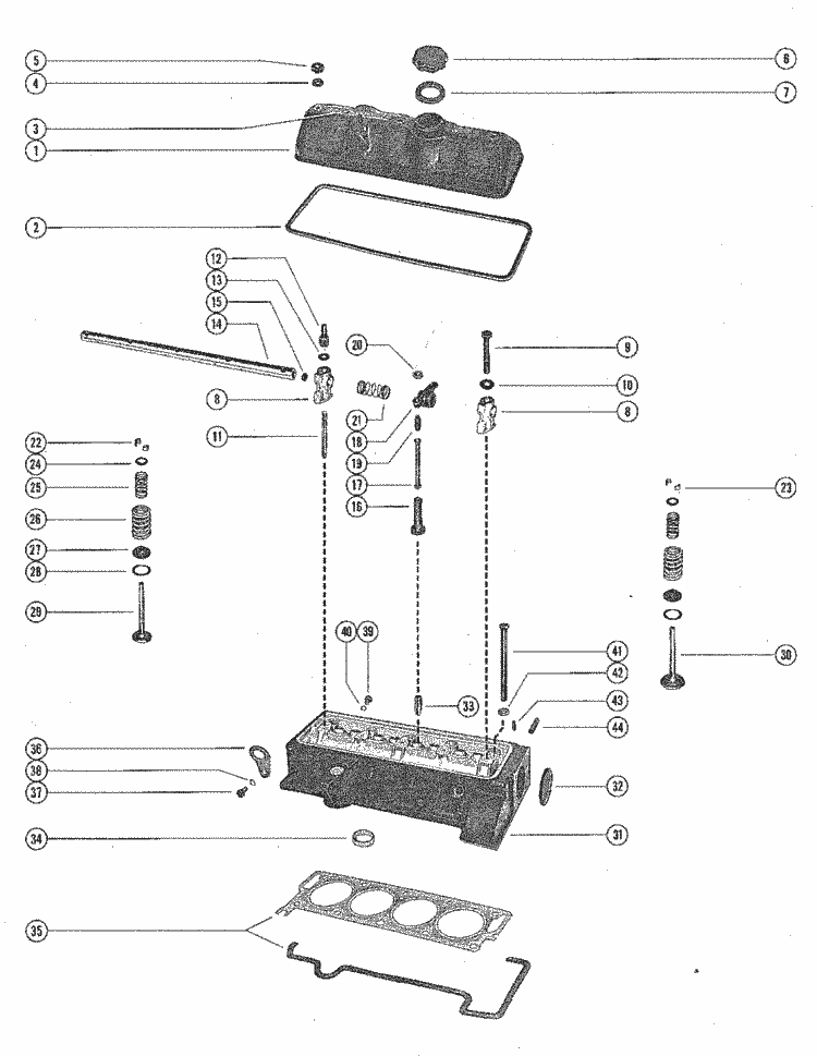 MerCruiser 80 (Sterndrive) 19661969 Top Cover, Rocker Shaft & Cylinder