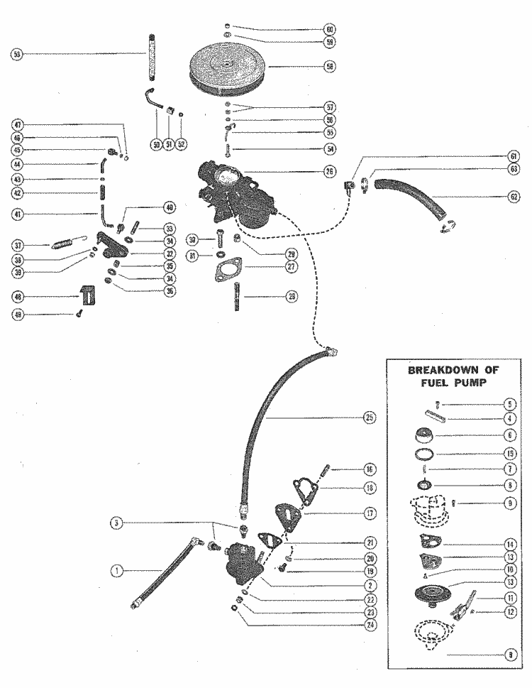MerCruiser 80 (Sterndrive) 19661969 Fuel Pump, Fuel Lines & Carburetor