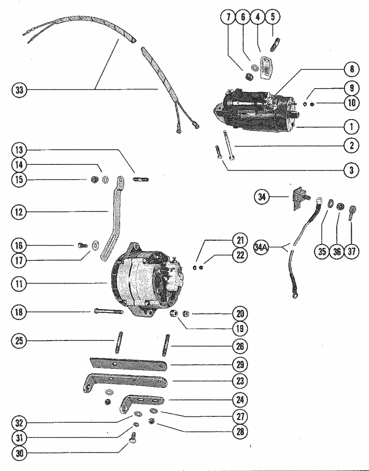 MerCruiser 165 GM 250 I / L6 1970-1978 Starter Motor & Alternator Parts