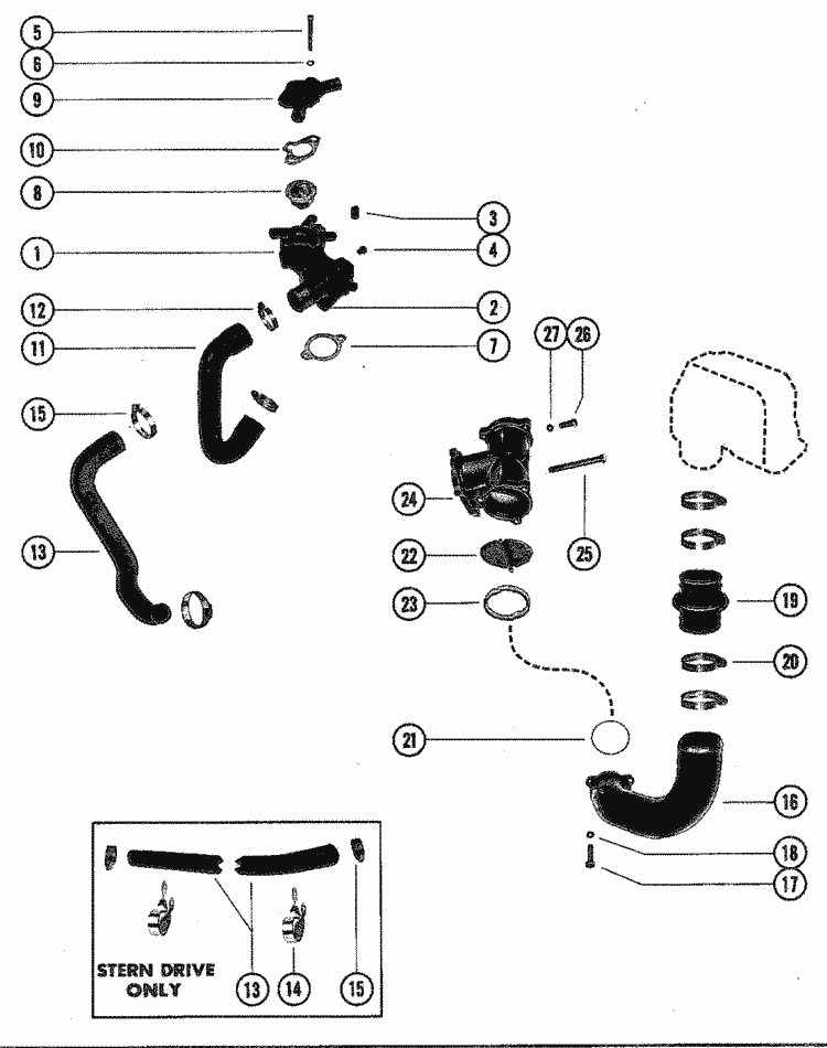 MerCruiser 898 (2 Barrel.) GM 305 V-8 1977-1982 Thermostat Housing Parts