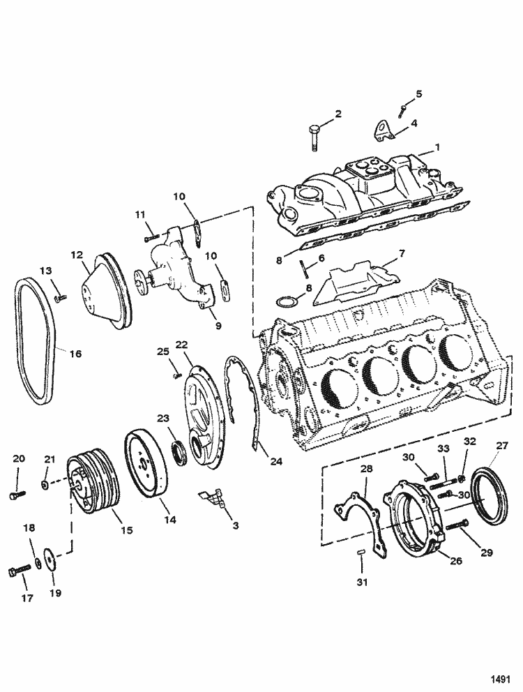 MerCruiser 5.7L MIE GM 350 V-8 1994-1995 Intake Manifold & Front Cover