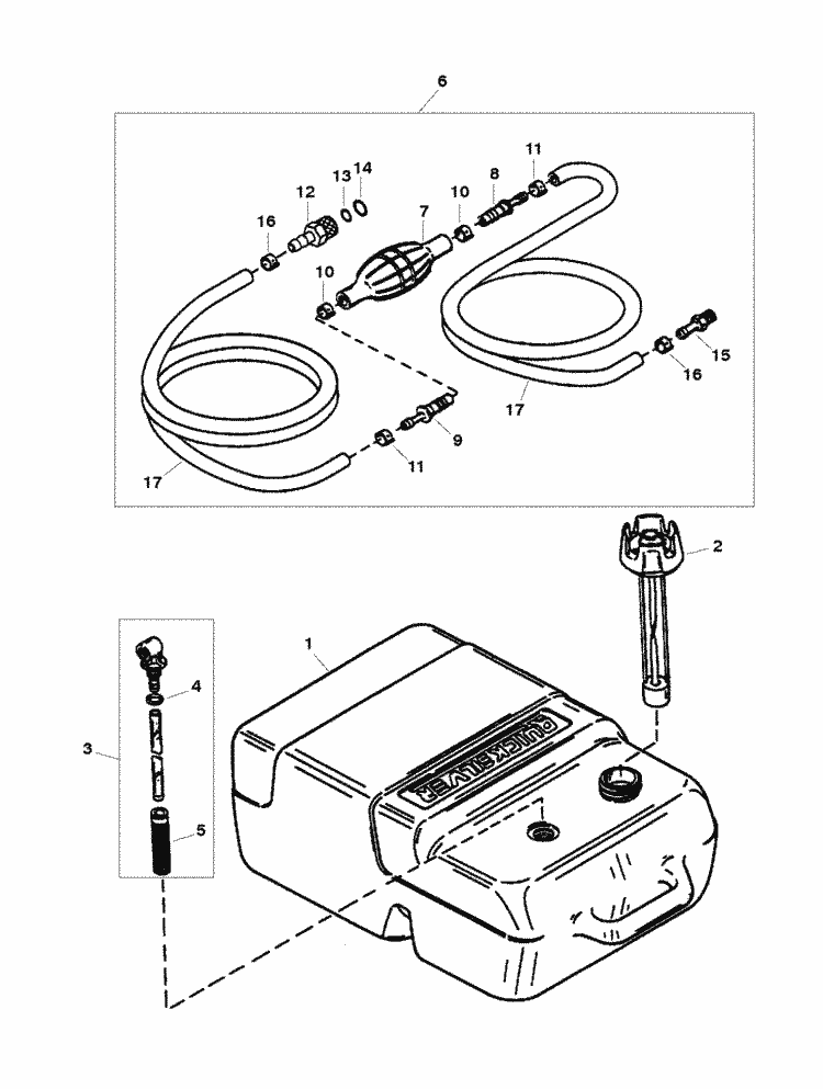 Force 25 HP (1997) Fuel Tank & Line Assembly (6.6 Gallon) Parts
