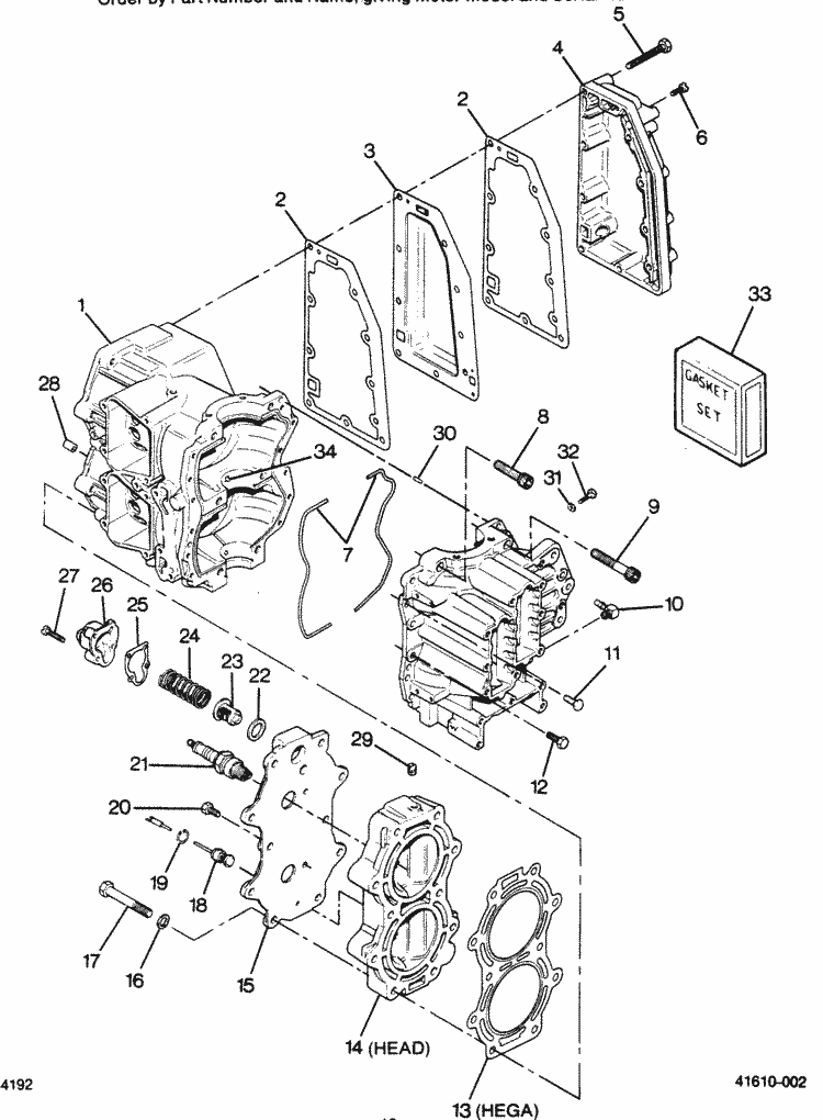 Force 50 HP (1988) Cylinder Block, Head & Exhaust Chest Cover Parts