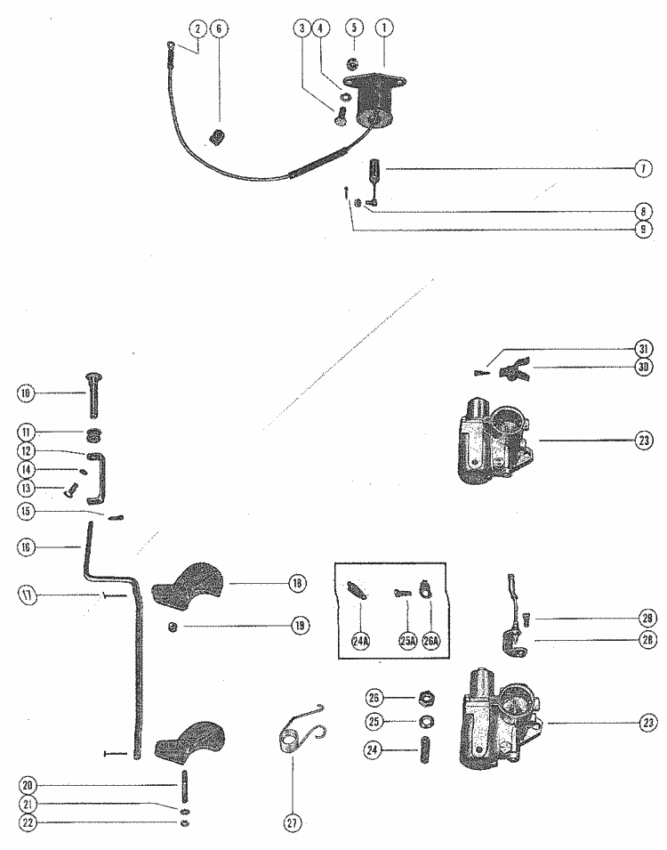 Mercury Marine 500 Carburetor Linkage & Choke Solenoid Parts