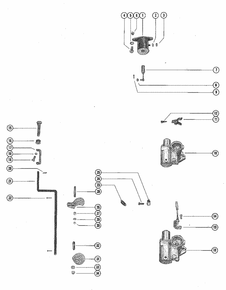Mercury Marine 500 Carburetor Linkage & Choke Solenoid Parts
