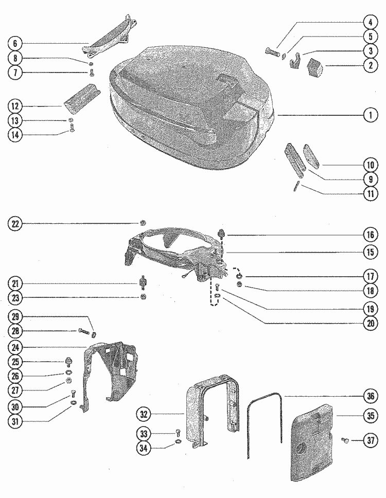 Mercury Marine Model 850 85 HP (4 Cylinder) Top Cowl & Support Brackets