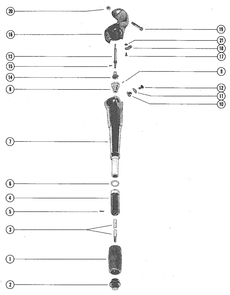 Mercury Marine Model 200, 20 HP Steering Handle Assembly Parts