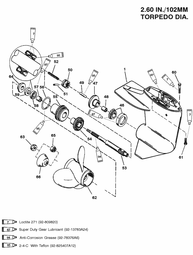 Mercury Marine 9.9 HP (4Stroke) (232 cc) Gear Housing (Propeller Shaft) (2.001 Gear Ratio) Parts