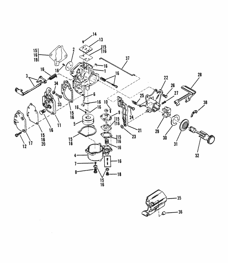 Mercury Marine 15 Hp Carburetor Assembly 15 Parts