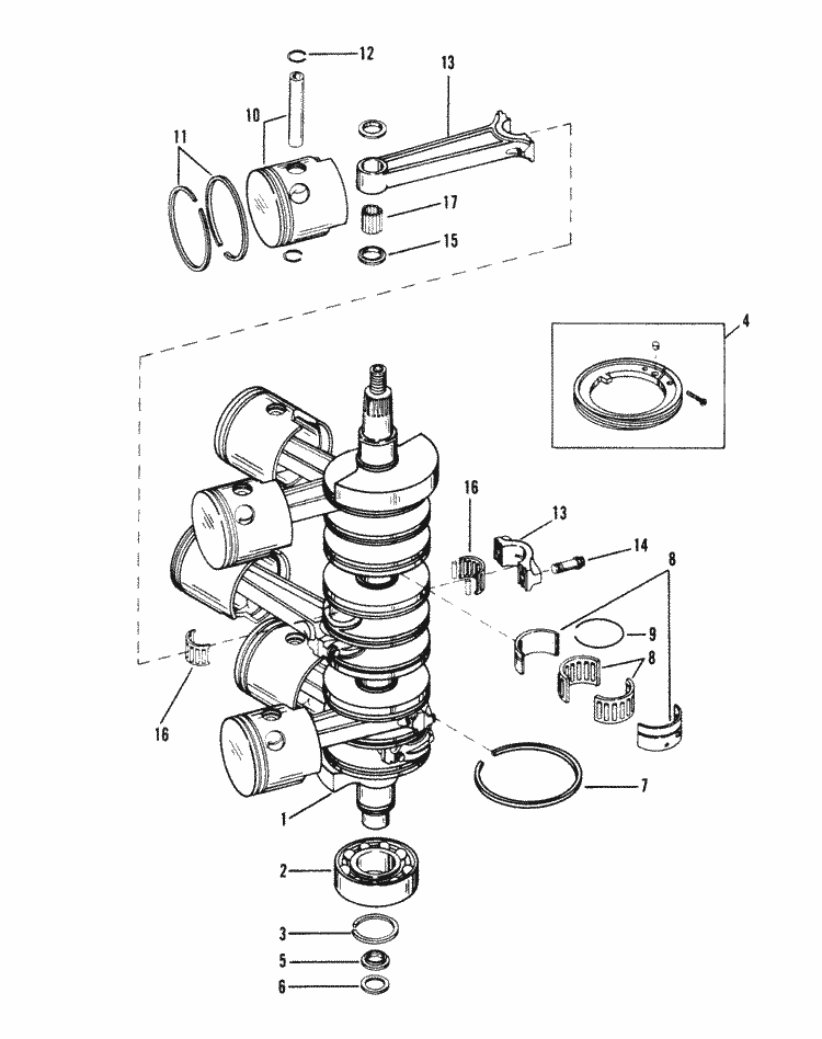 Mercury Marine V200 Crankshaft, Pistons & Connecting Rods Parts