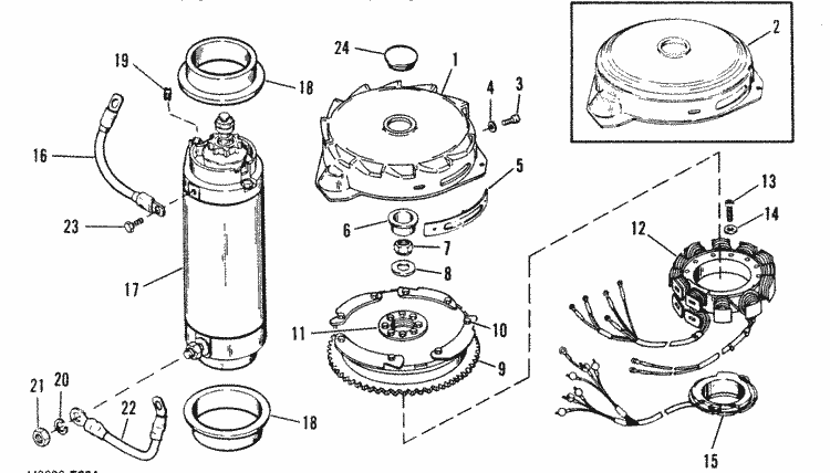 mercury marine v 200 flywheel starter motor parts