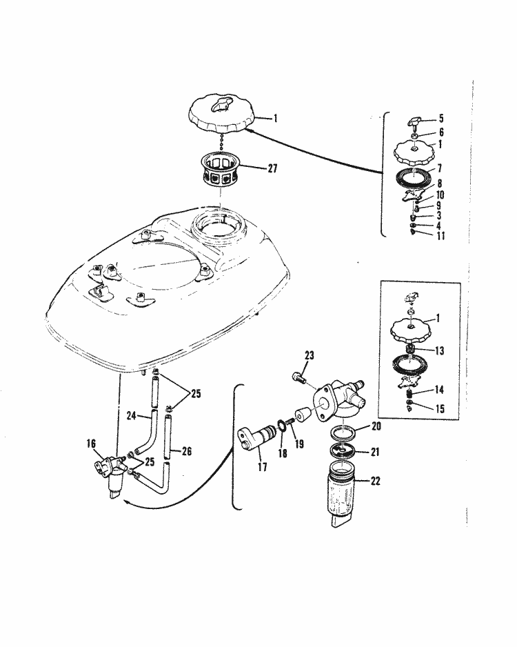 Mercury Marine 3.5 HP Fuel Tank Cap & Fuel Filter Parts diagram fuel filter cap 