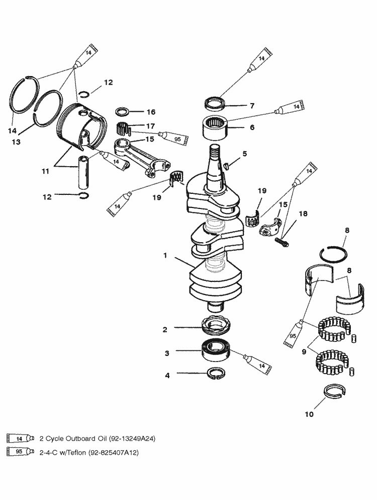 Mercury Marine 40 HP (3 Cylinder) Crankshaft, Pistons & Connection Rods