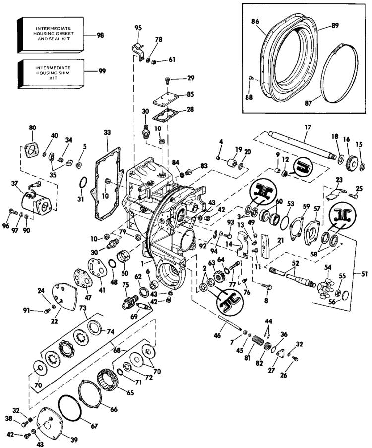 OMC Stern Drive Intermediate Housing Group Parts for 1984 2.5L