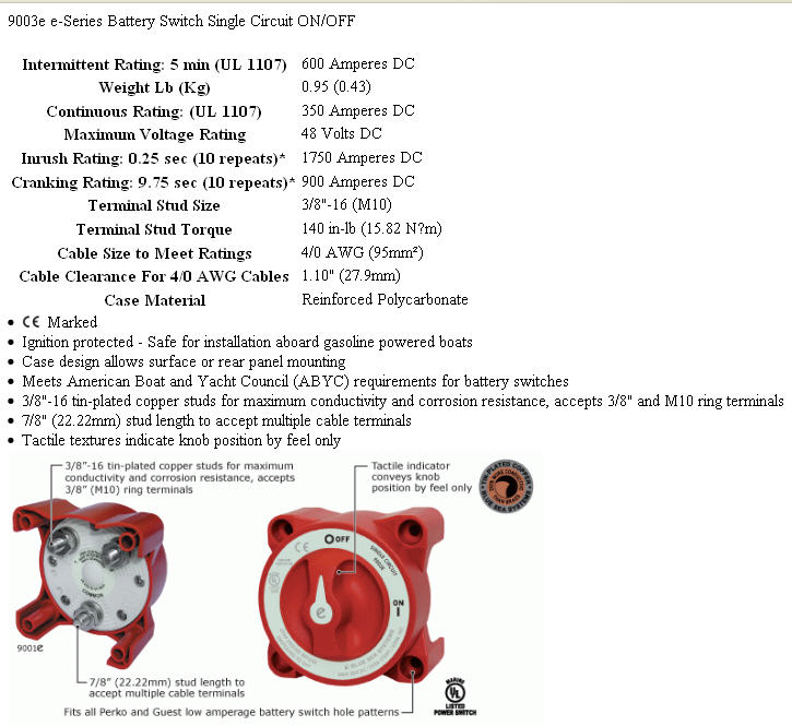 Battery Switch, OnOff 9003E Blue Sea System Switches