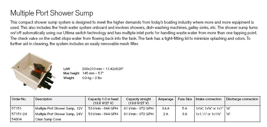 57151 - SHOWER DRAIN PUMP CRT 1000GPH 12V