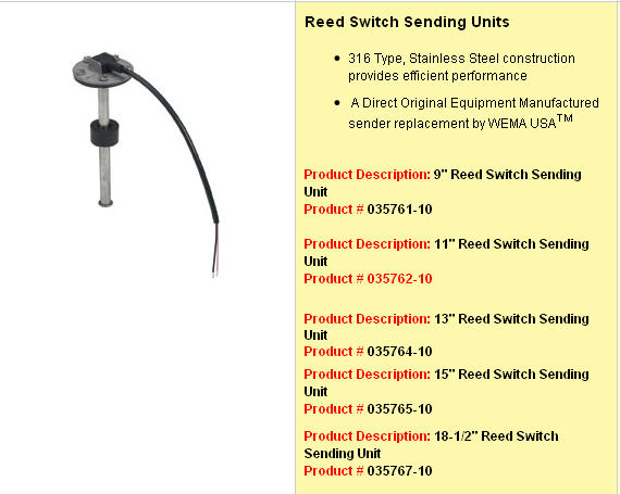 035761-10 - Reed Switch Sending Unit, 8 Inch