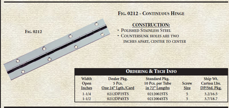 0212004STS - Continuous Hinge, 6'