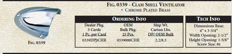 0339DP0CHR - Vent, ClamShell, 4x3-3/4 Inch, Cd.