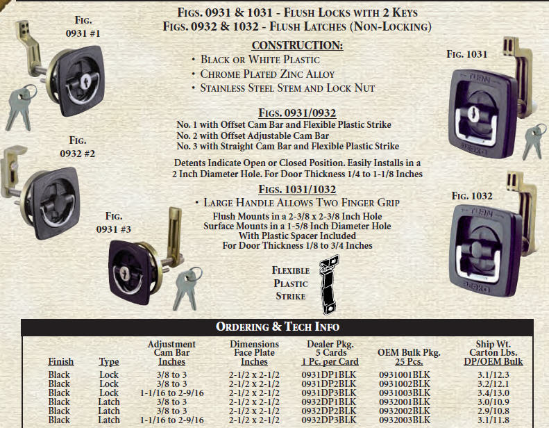 0931DP1BLK - Flush Lock, w/ 2-Keys
