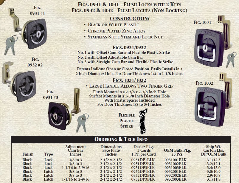 0932DP1BLK - Flush Latch, Non Locking