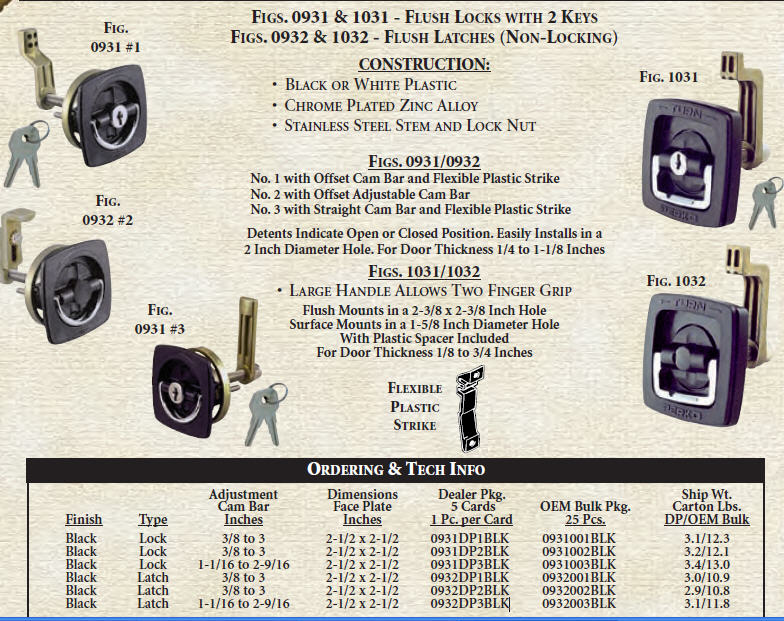 0932DP2BLK - Flush Latch, Non Locking
