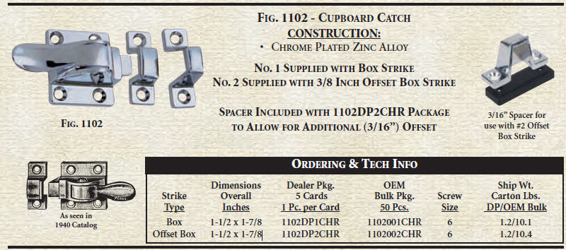 1102DP1CHR - COMPARTMENT CATCH W/ FLUSH STRIKE