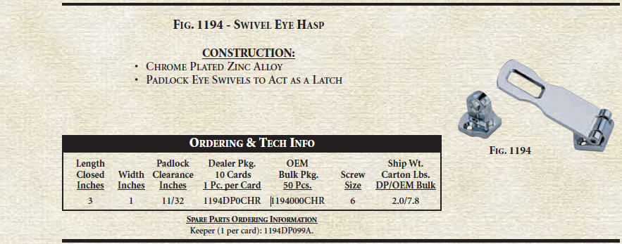 1194DP0CHR - Swivel Hasp, Flush Mount