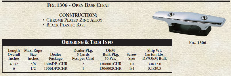 1306DP1CHR - Cleat, 4-1/2 Inch, Open Base (pr.)