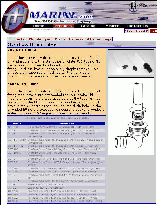 ODT-1-DP - Overflow Drain Tube, F/1-1/8 & 1-1/4 Inch T-h